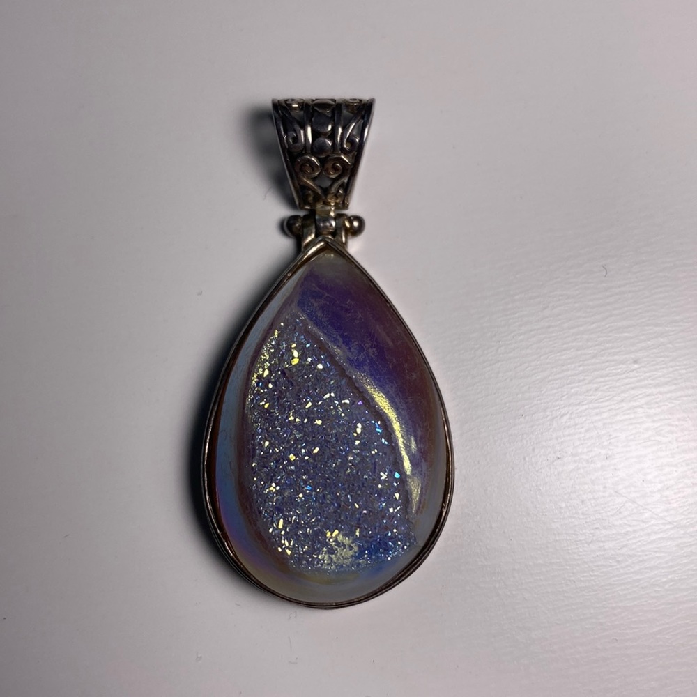 Druzy pendant. Sterling silver. Tried to get that stamp on video.